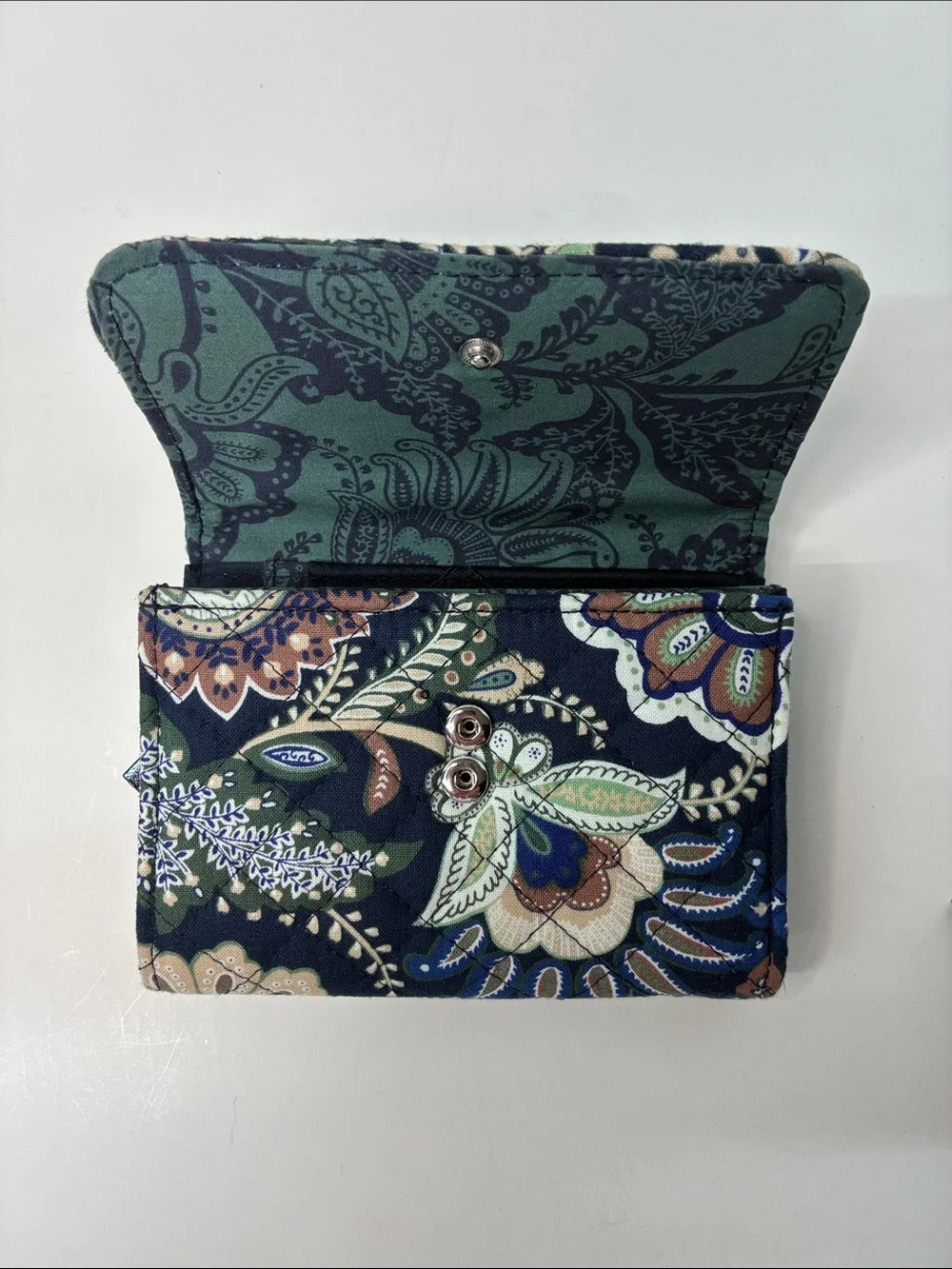 Vera Bradley Quilted Paisley Wallet in Navy, Green and Tan - Picture 6 of 8